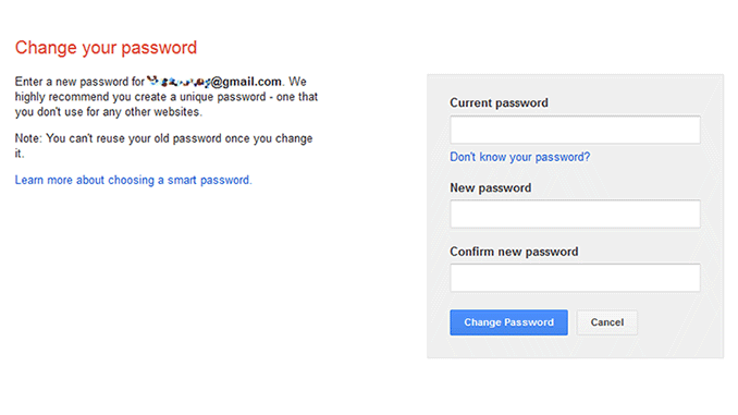 Gmail change password