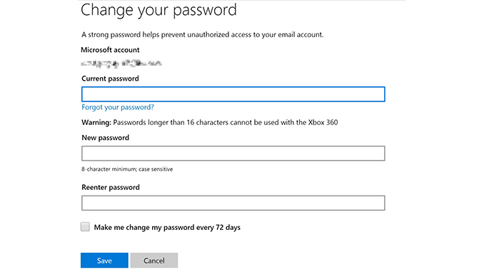 Hotmail change password