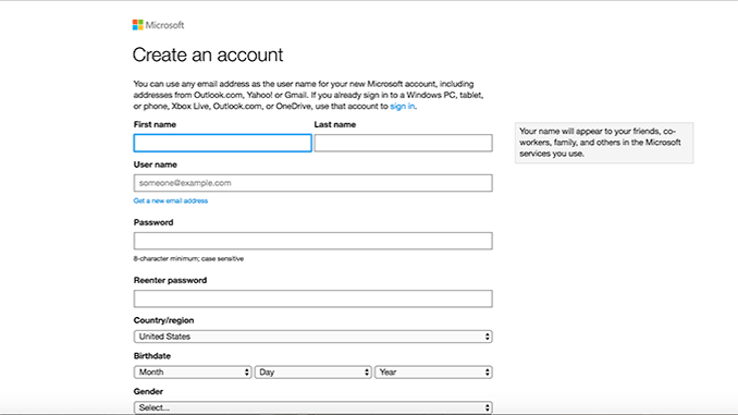 create new hotmail account