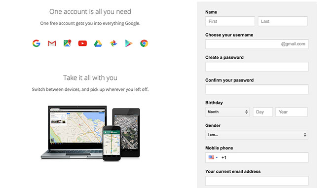 google gmail new account sign up