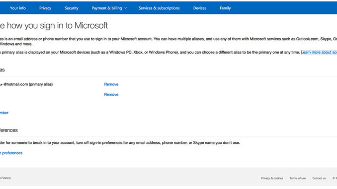 Account alias Hotmail